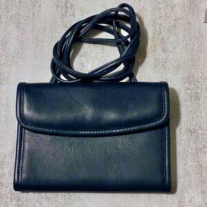 Coach Vintage Black Leather Swing Trifold Crossbody Snap Close Wallet Bag 4843